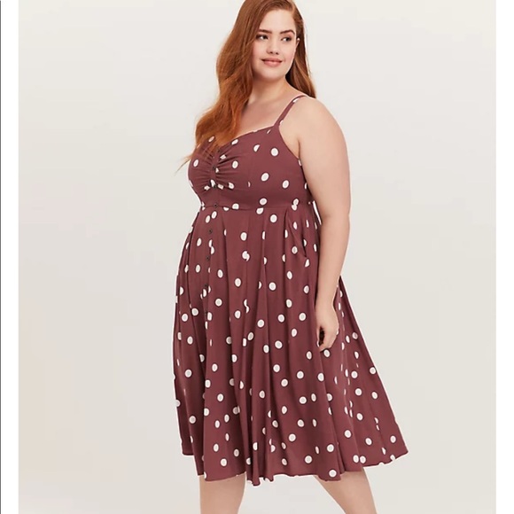 Torrid Walnut polka dot challis midi dress. Size 2. - Picture 8 of 14